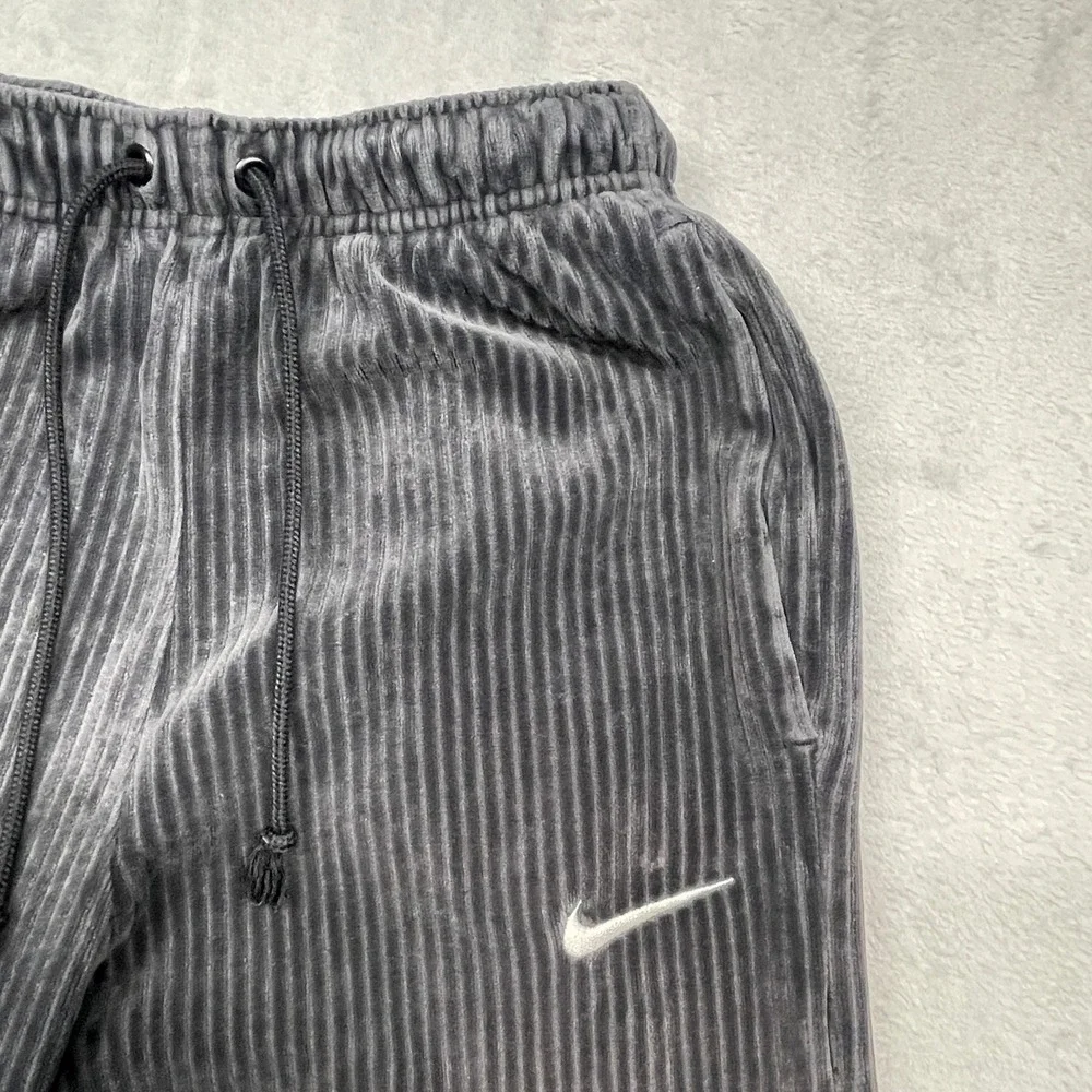 Nike Corduroy Ribbed Wide Leg Pant Women XS Dark Grey Velour Sportswear Slit Hem